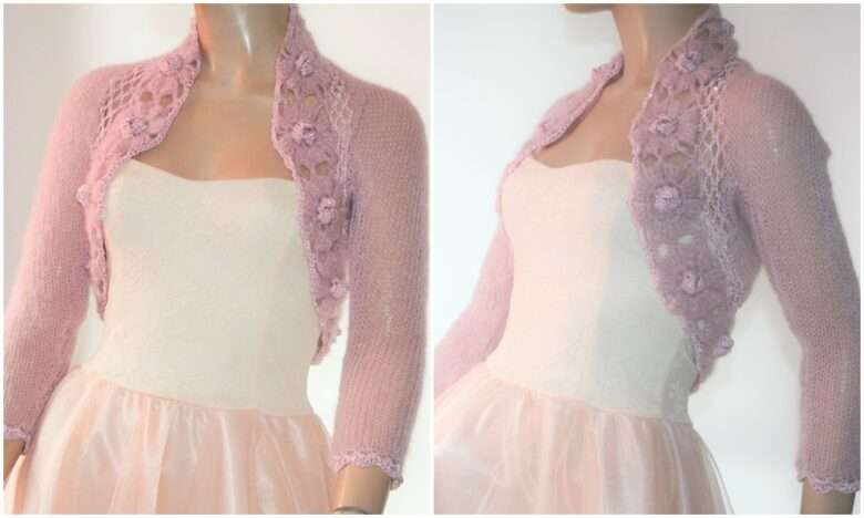 Bolero tricotat si crosetat din mohair si matase ,tutorial cupoze si explicatii pas cu pas