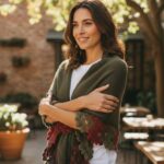 șal tricotat crosetat verde Gabriela Faur