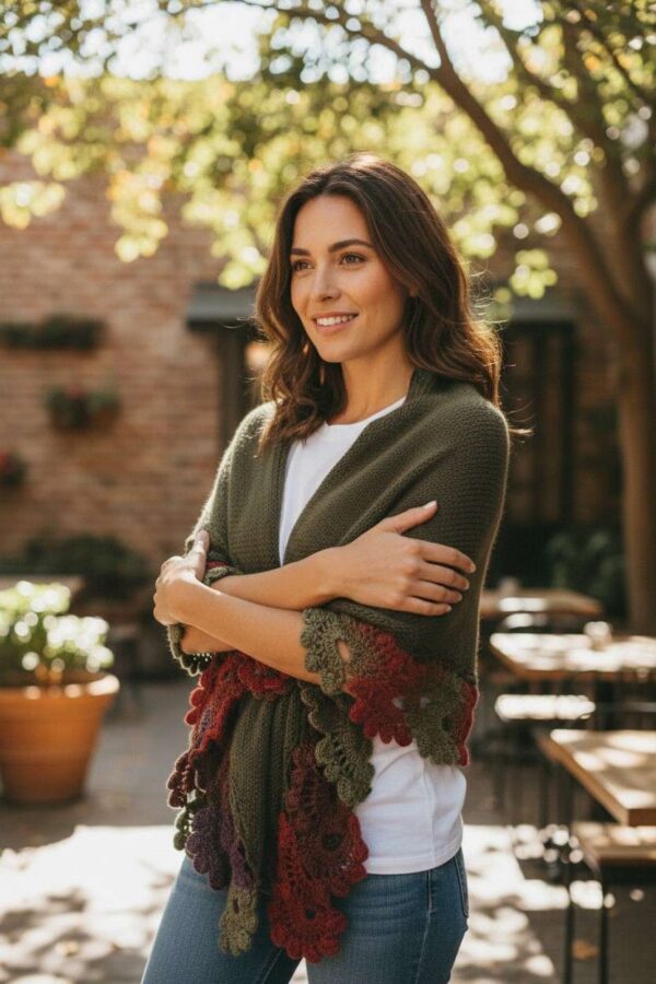 ȘAL CROSETAT TRICOTAT MANUAL MOHAIR (10) șal tricotat crosetat verde Gabriela Faur