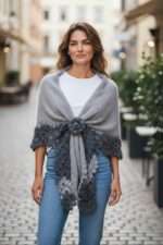 Sal tricotat, crosetat, mohair gri