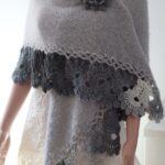 Șal crosetat manual gri deschis mohair