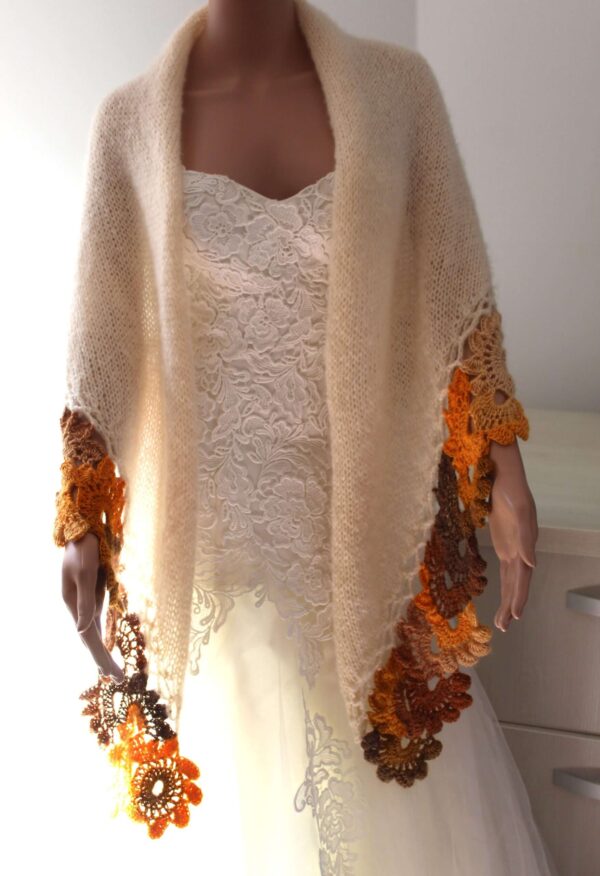 Sal crosetat tricotat, Gabriela Faur (19) Șal crosetat manual cream mohair