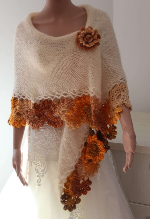 Sal crosetat tricotat, Gabriela Faur (20) Șal crosetat manual cream mohair