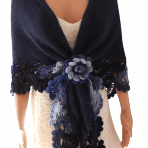 Șal crosetat manual bleumarin mohair