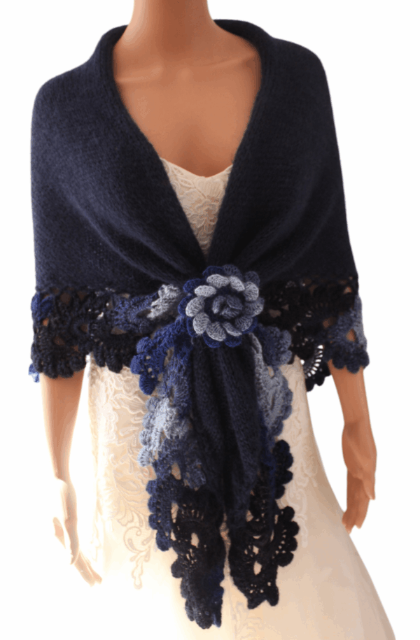 Șal crosetat manual bleumarin mohair