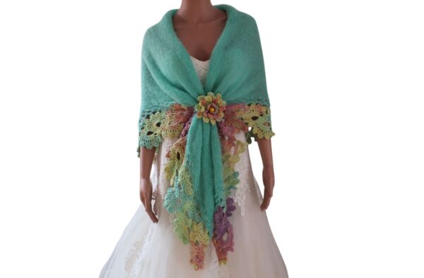Sal crosetat tricotat, Gabriela Faur (32)-Photoroom Șal crosetat manual verde deschis mohair