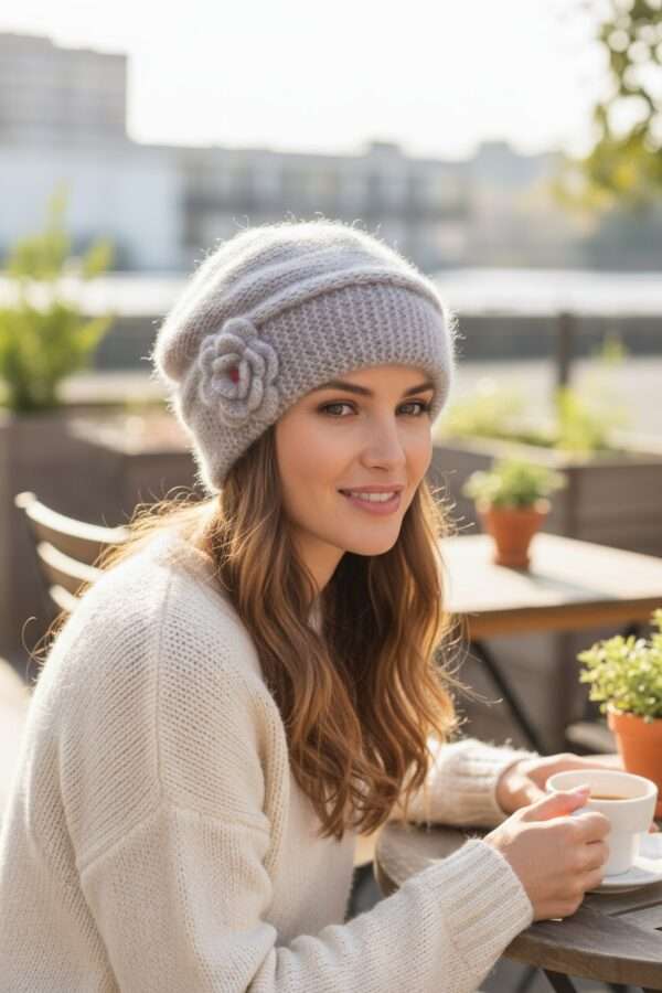 Descoperă farmecul atemporal al unei berete tricotate manual din cel mai fin fir mohair visone de la renumita Filatura Lineapiù Italia – simbol al calității și stilului autentic italian.