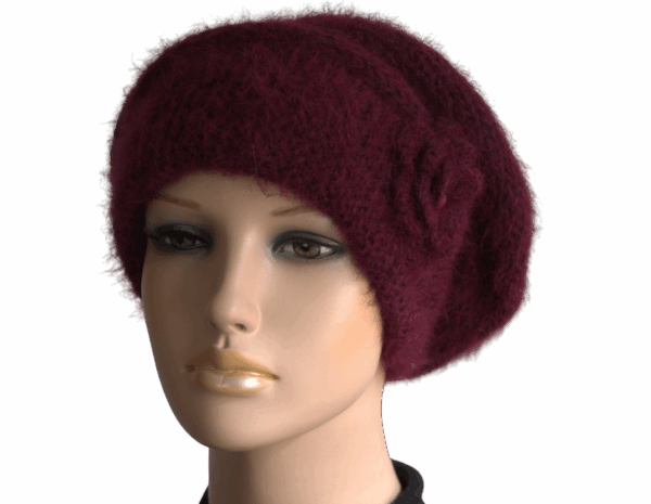 bereta mohair visinie (1) caciula bereta tricotata alpaca mohair bordo visinie
