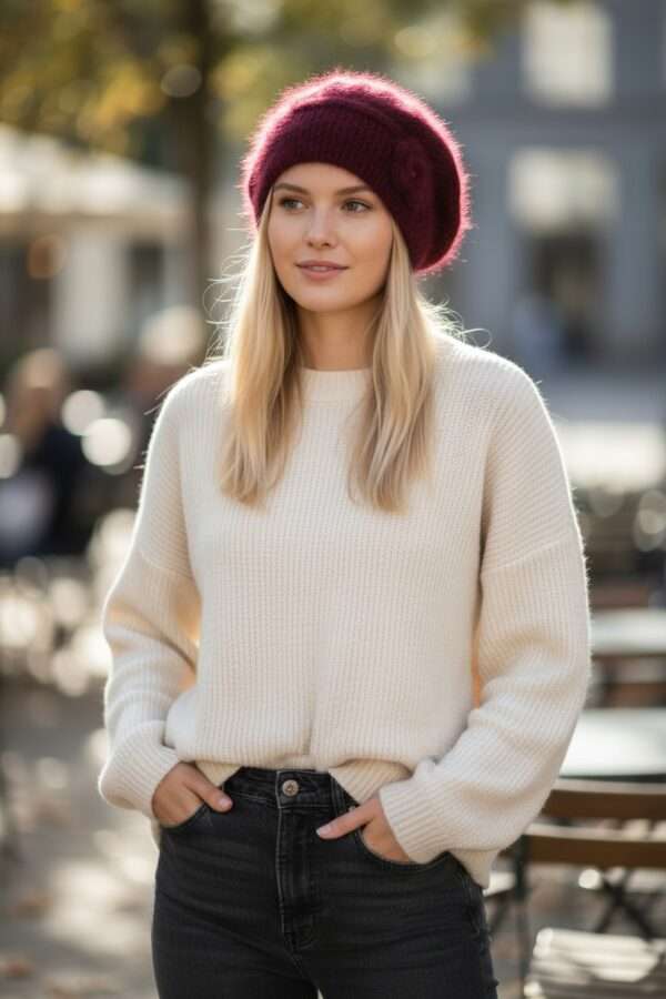 bereta mohair visinie (1) caciula bereta tricotata alpaca mohair bordo visinie