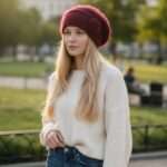 caciula bereta tricotata alpaca mohair bordo visinie