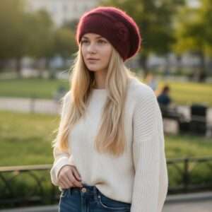 caciula bereta tricotata alpaca mohair bordo visinie