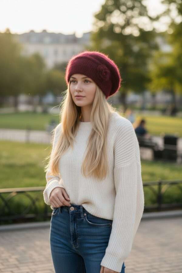 bereta mohair visinie (2) caciula bereta tricotata alpaca mohair bordo visinie