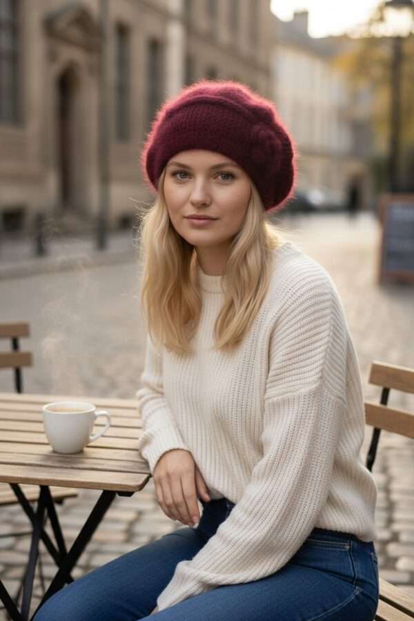 bereta mohair visinie (3) caciula bereta tricotata alpaca mohair bordo visinie