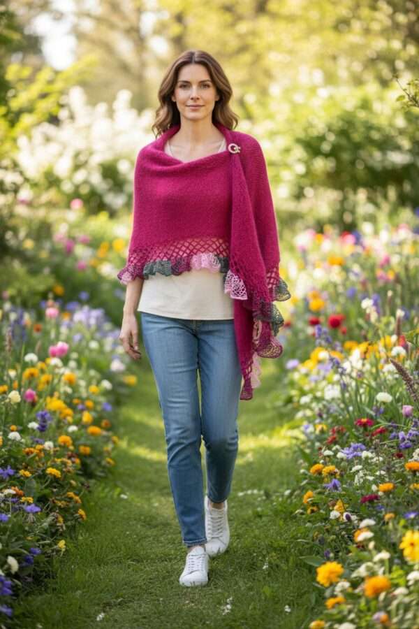 Șal triunghiular roz cyclam din mohair cu fir efect – 200×70 cm, accesoriu modern și elegant Șal triunghiular roz cyclam din mohair cu fir efect – 200×70 cm, accesoriu modern și elegant