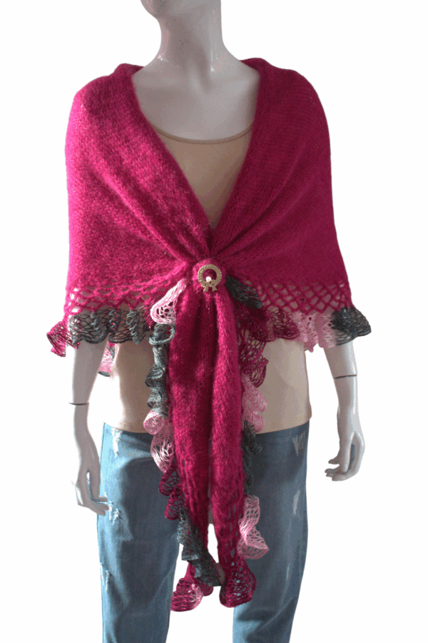 Șal triunghiular roz cyclam din mohair cu fir efect – 200×70 cm, accesoriu modern și elegant Șal triunghiular roz cyclam din mohair cu fir efect – 200×70 cm, accesoriu modern și elegant