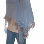 șal triunghiular bleu deschis din mohair cu fir efect
