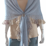 șal triunghiular bleu deschis din mohair cu fir efect