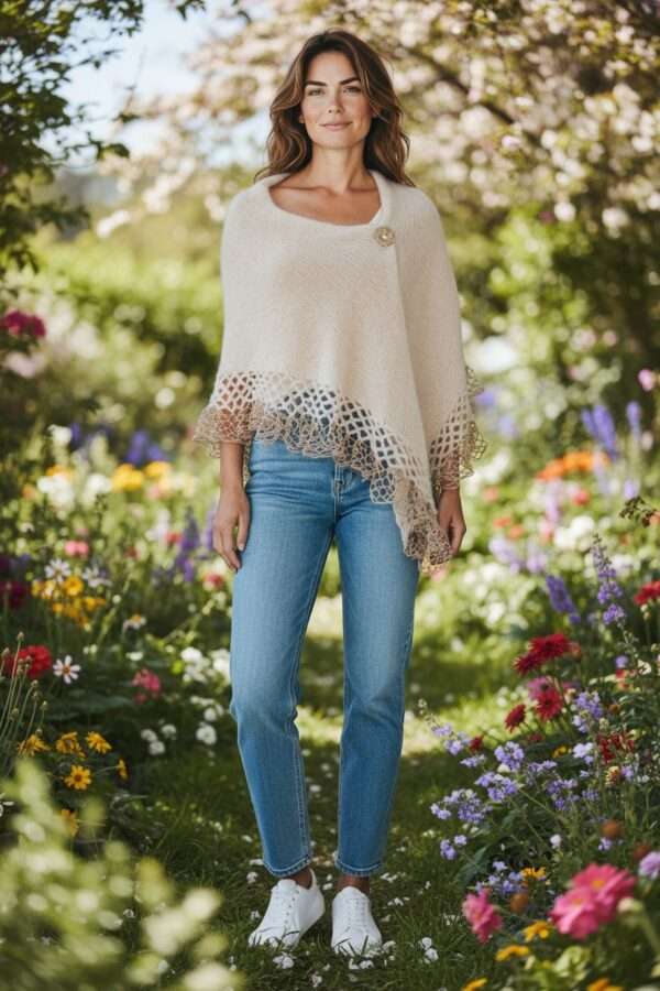 șaluri tricotate elegante mohair (20) Șal din mohair bej deschis cu fir efect – elegant și lucrat manual