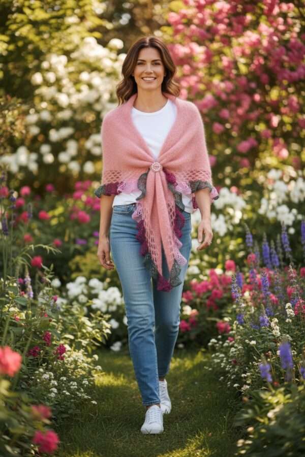 șaluri tricotate elegante mohair (5) sal roz mohair