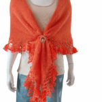 Șal portocaliu triunghiular din mohair cu fir efect – 200x70 cm, lucrat manual