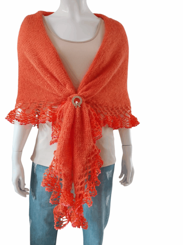 transparent-Photoroom (1) Șal portocaliu triunghiular din mohair cu fir efect – 200x70 cm, lucrat manual