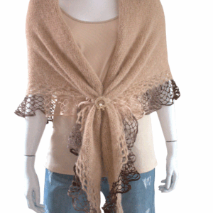 Șal elegant beige, tricotat manual din mohair și fir cu efect – 200x70 cm