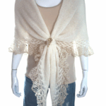 Șal elegant ivory, tricotat manual din mohair și fir cu efect – 200x70 cm