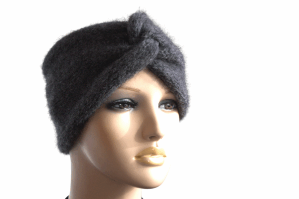 Bentiță gri charcoal tricotată manual din mohair Visone – Filatura Lineapiù Italia