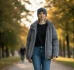 Bentiță gri charcoal tricotată manual din mohair Visone – Filatura Lineapiù Italia