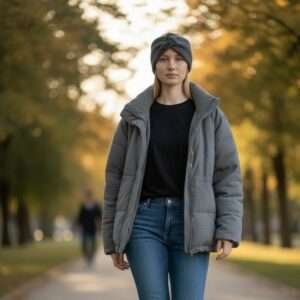 Bentiță gri charcoal tricotată manual din mohair Visone – Filatura Lineapiù Italia