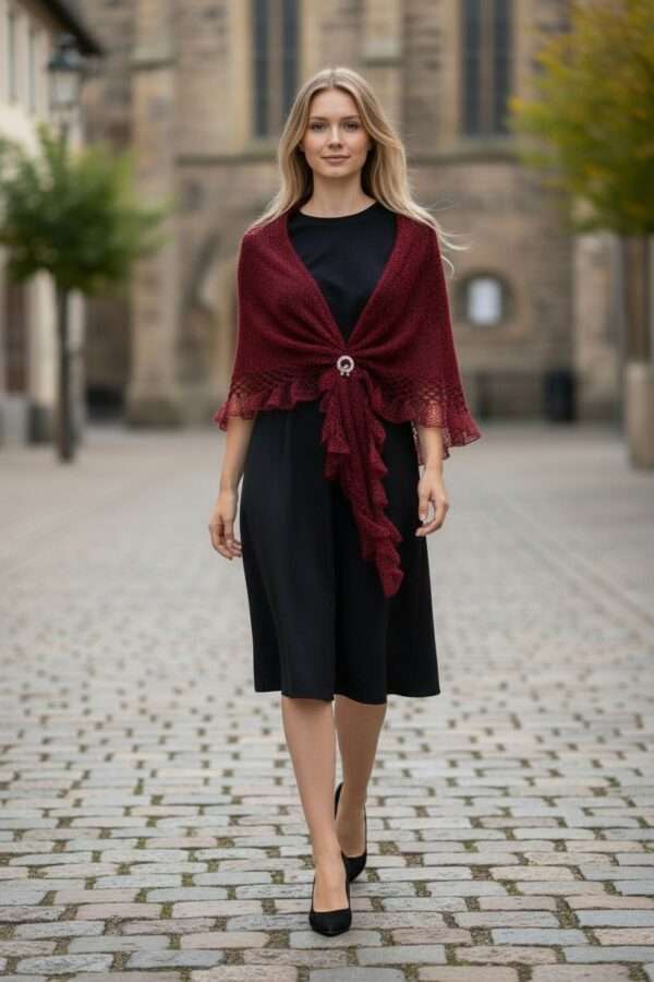 saluri elegante mohair (21) Șal tricotat manual din mohair și fir cu efect rosu bordo